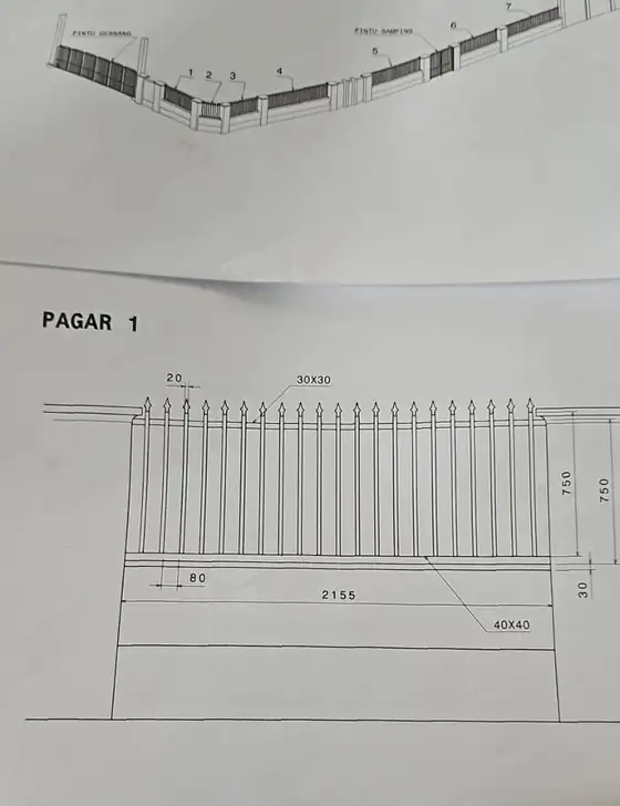 Gambar kerja pagar dengan ukuran